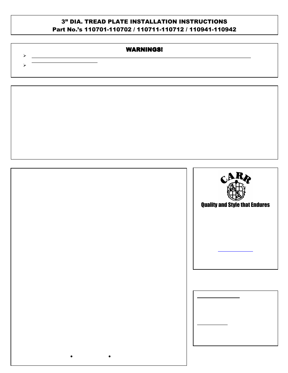 CARR 110742 Tread Plate User Manual | 1 page