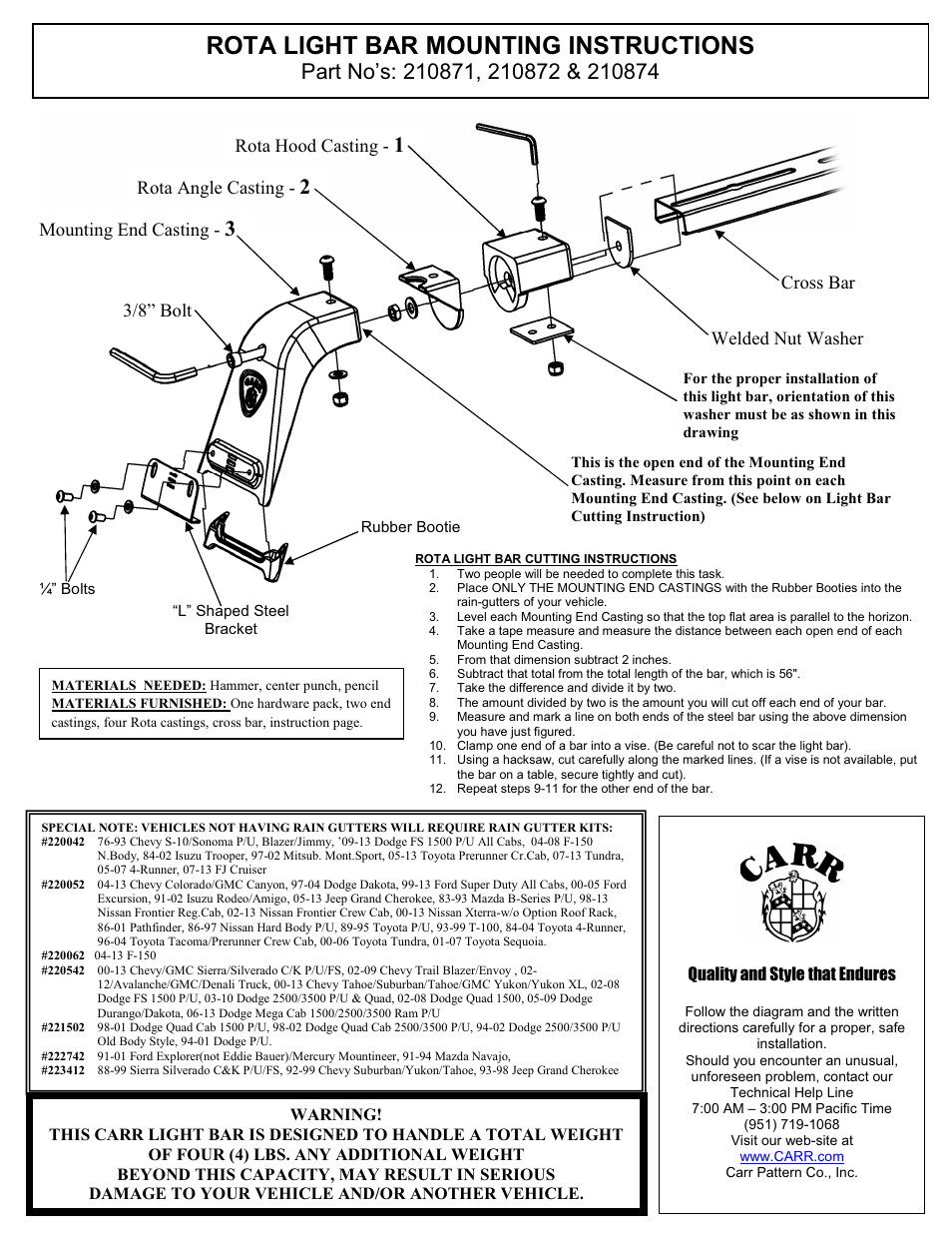 CARR 210874 Rota Light Bar User Manual | 2 pages