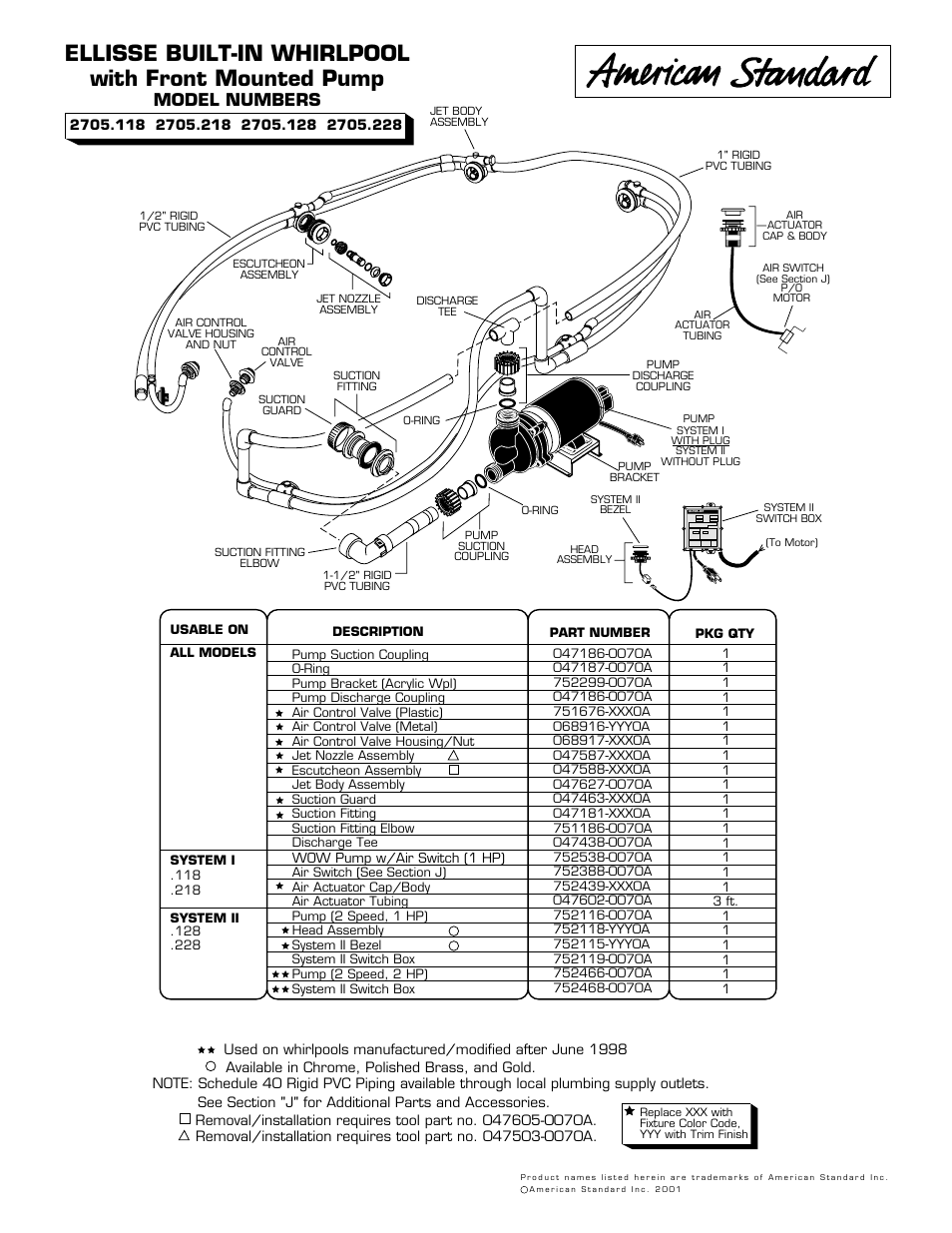 American Standard Ellisse 2705.228 User Manual | 1 page