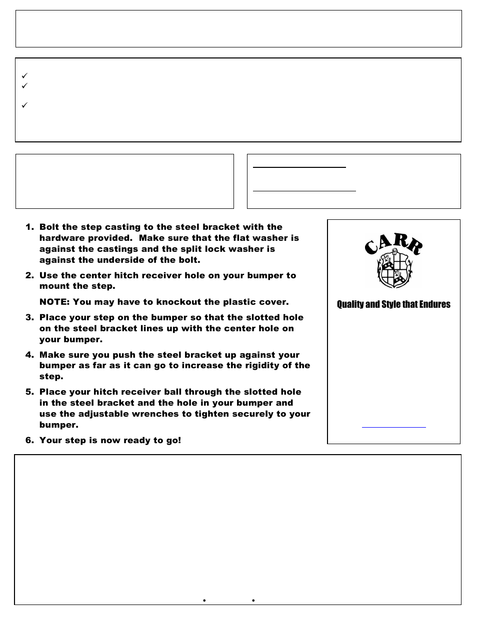 CARR 185002 Universal Hitch Step User Manual | 1 page
