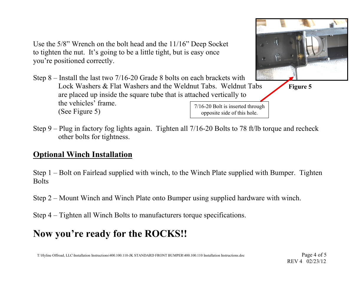 Now you’re ready for the rocks, Optional winch installation | Hyline Offroad JK CRAWLER FRONT BUMPER User Manual | Page 4 / 5