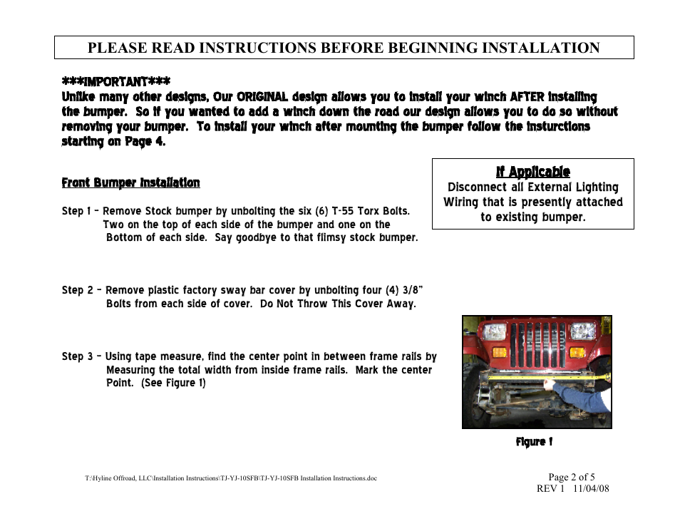 If applicable | Hyline Offroad TJ/YJ CRAWLER FRONT BUMPER User Manual | Page 2 / 5