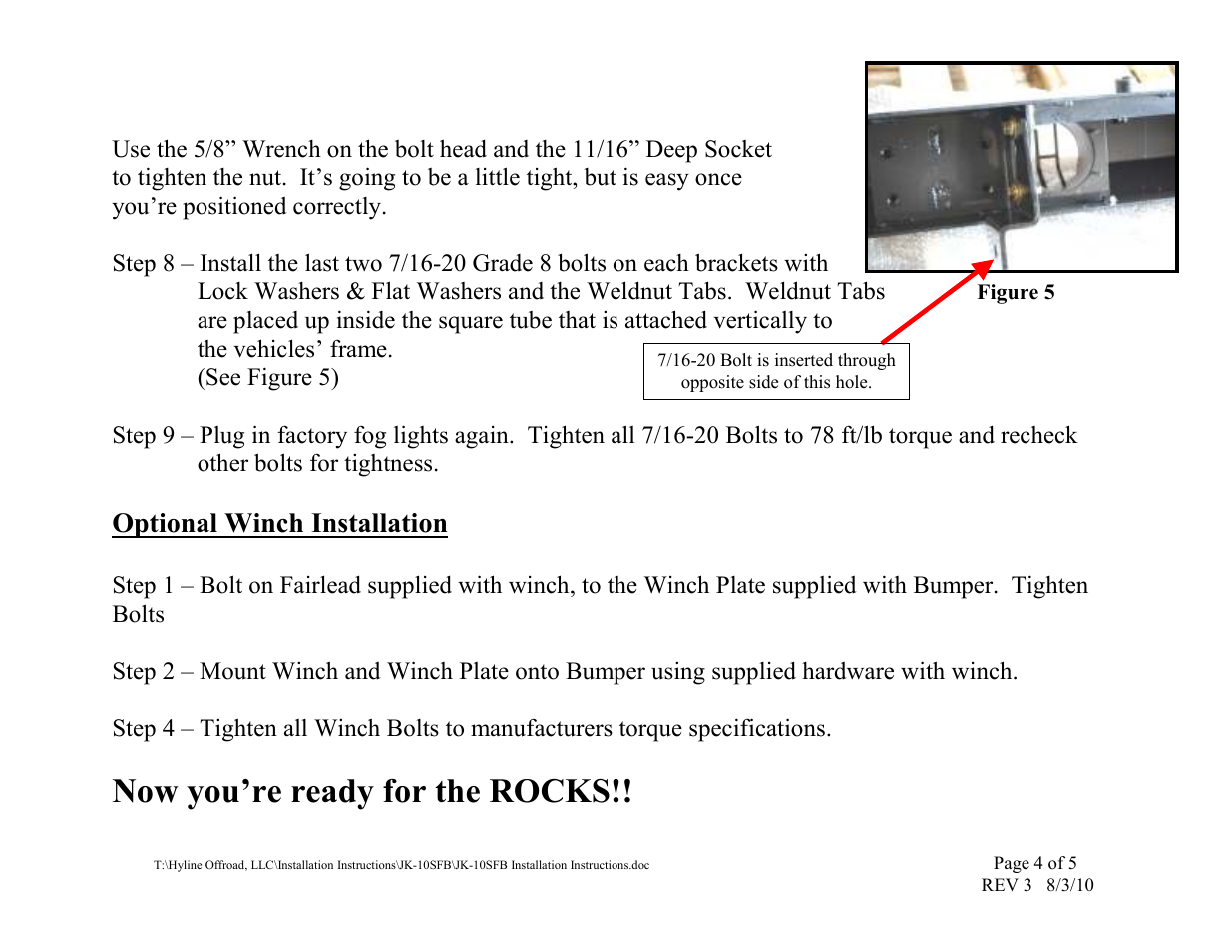 Now you’re ready for the rocks, Optional winch installation | Hyline Offroad JK STANDARD FRONT BUMPER (ALL MODELS) User Manual | Page 4 / 5