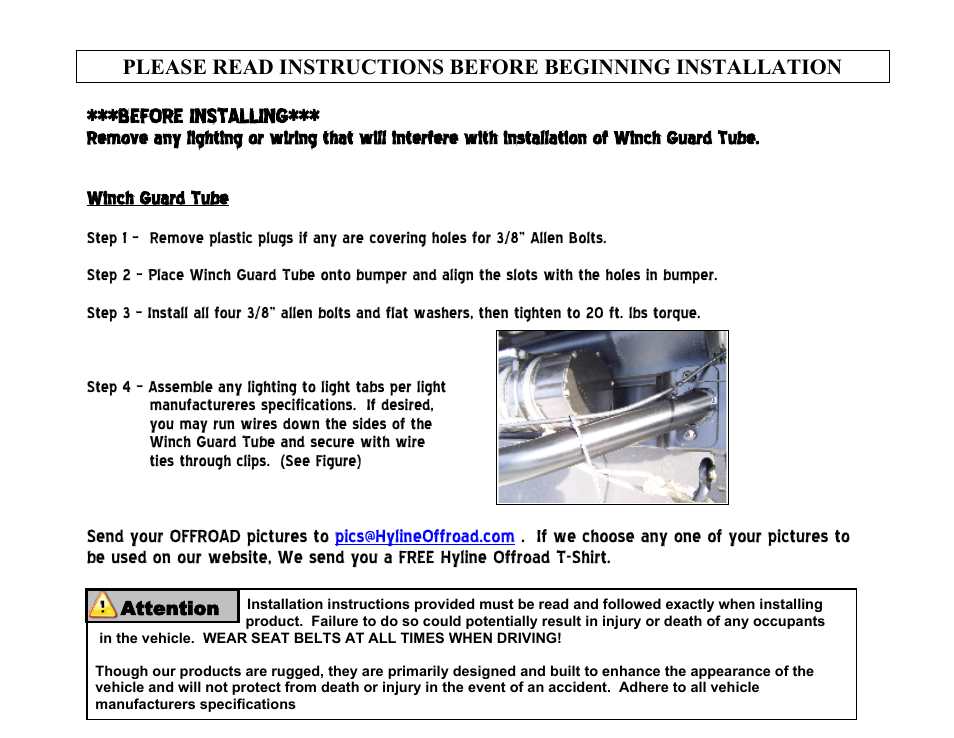 Before installing | Hyline Offroad JK STANDARD HYLINE FRONT BUMPER WINCH GUARD (ALL MODELS) User Manual | Page 2 / 2