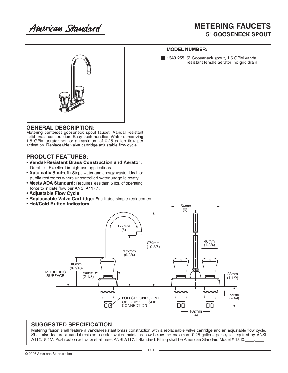 American Standard 1340.255 User Manual | 2 pages
