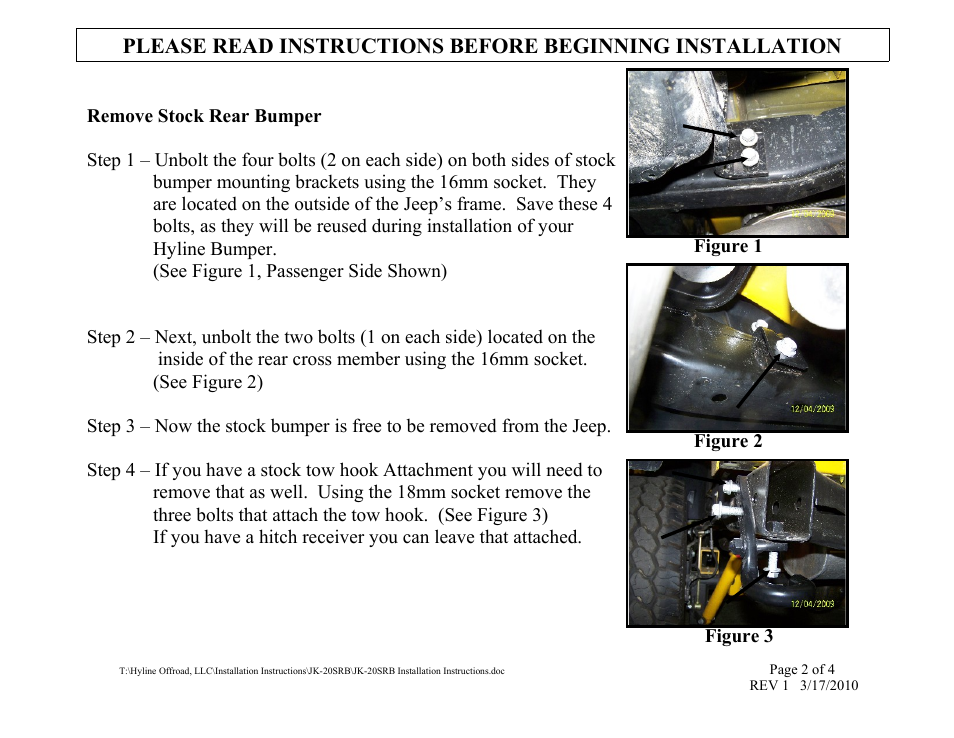 Figure 1, Figure 2, Figure 3 | Hyline Offroad JK SERIES TIRE CARRIER READY REAR BUMPER User Manual | Page 2 / 4