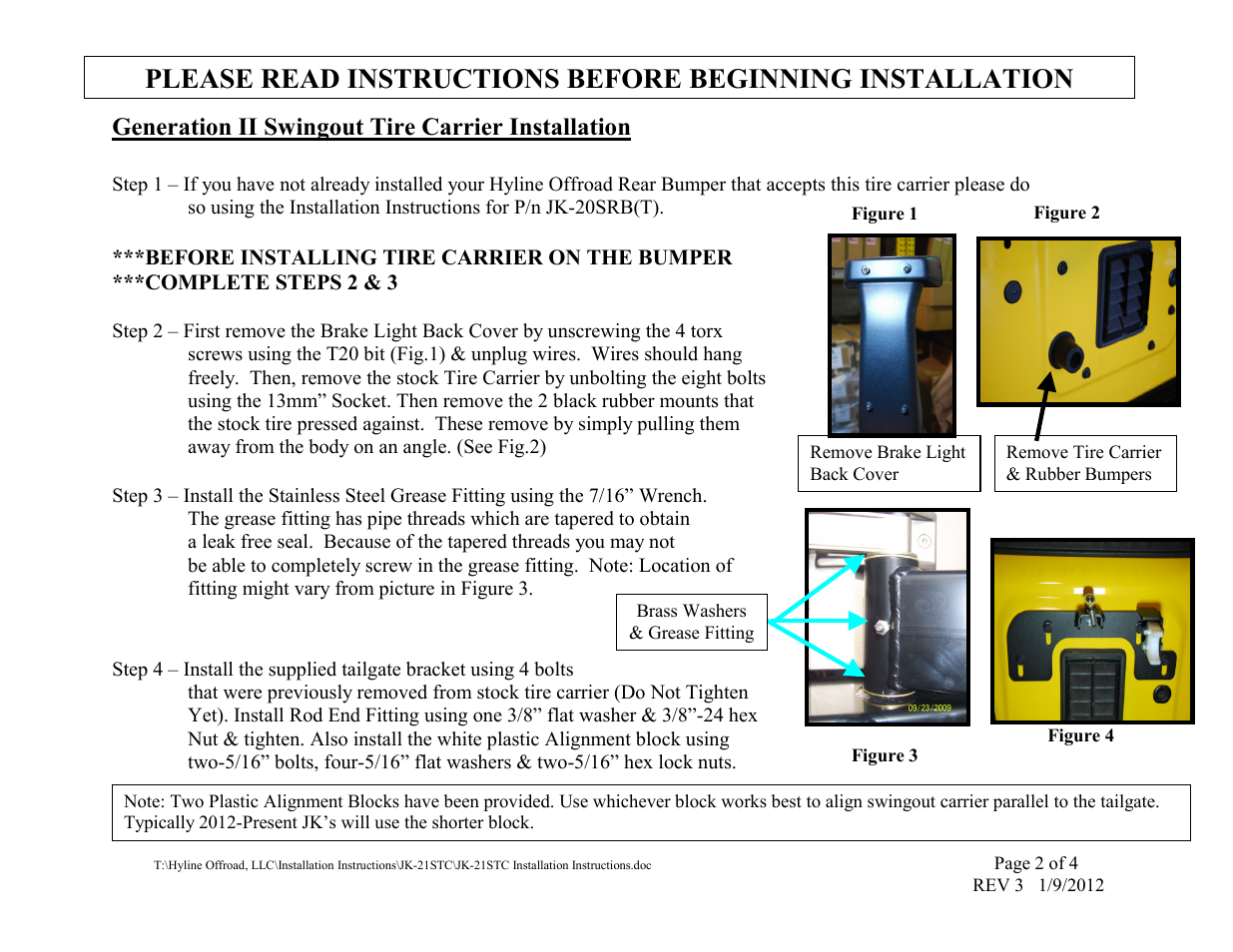 Generation ii swingout tire carrier installation | Hyline Offroad JK SERIES STANDARD REAR TIRE CARRIER User Manual | Page 2 / 4