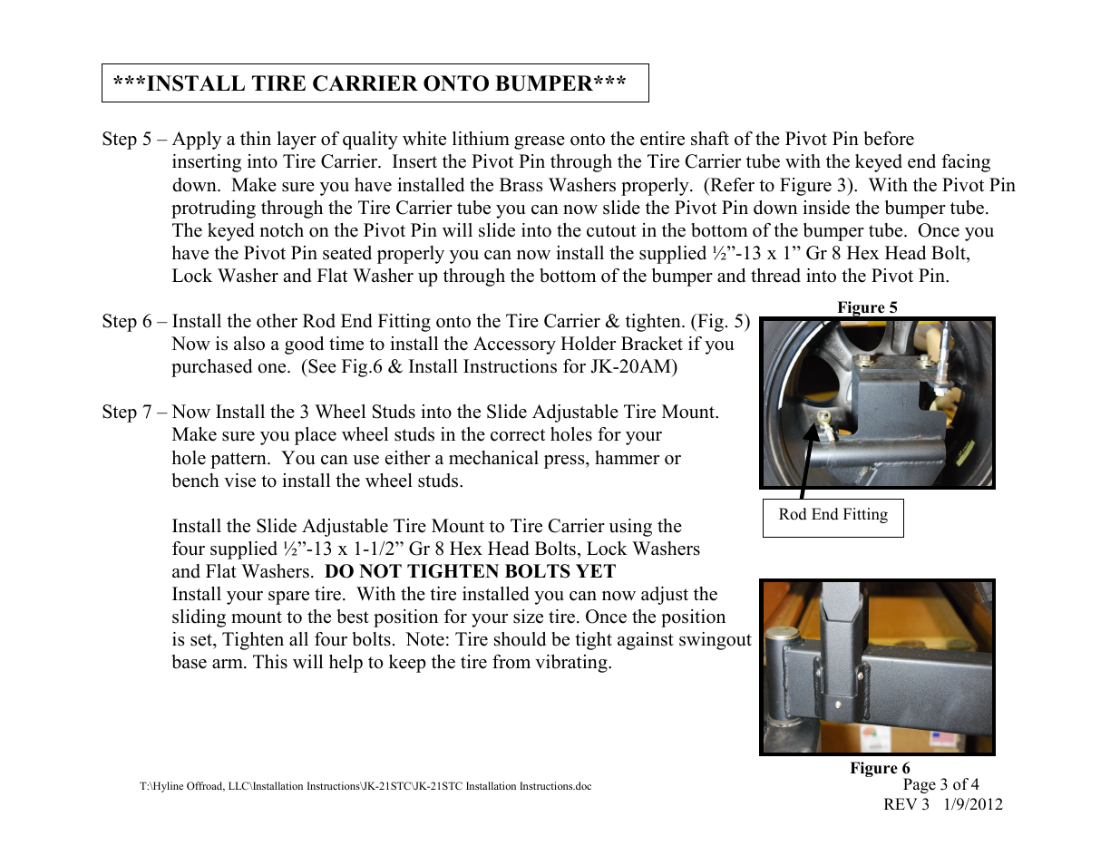 Install tire carrier onto bumper | Hyline Offroad JK SERIES STANDARD REAR TIRE CARRIER User Manual | Page 3 / 4