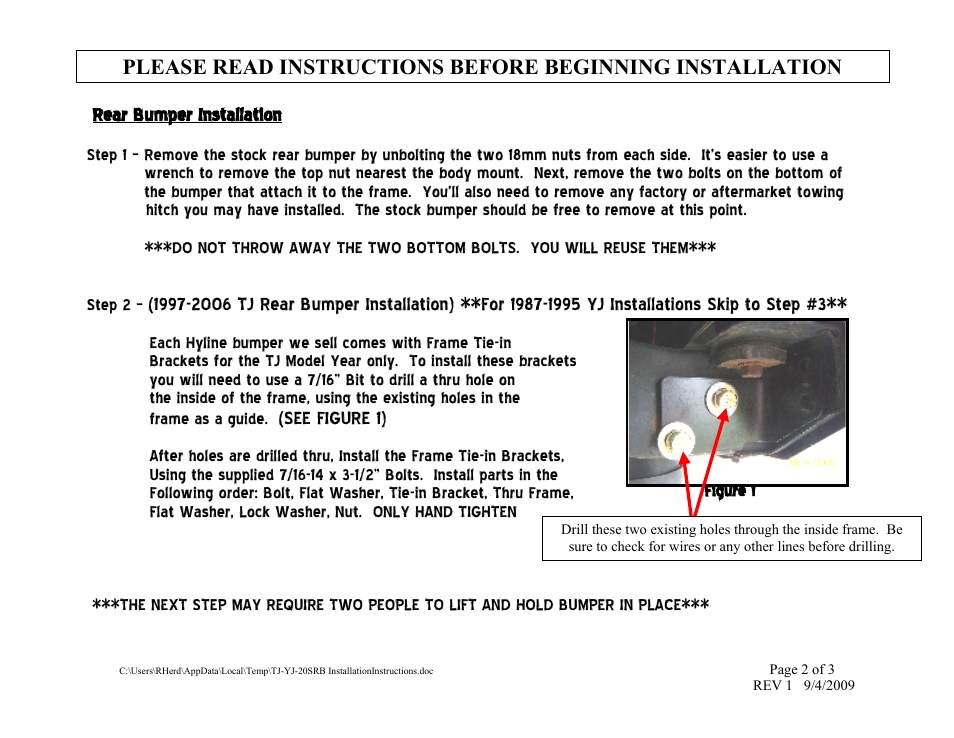 Figure 1 | Hyline Offroad TJ/YJ STANDARD REAR BUMPER User Manual | Page 2 / 3