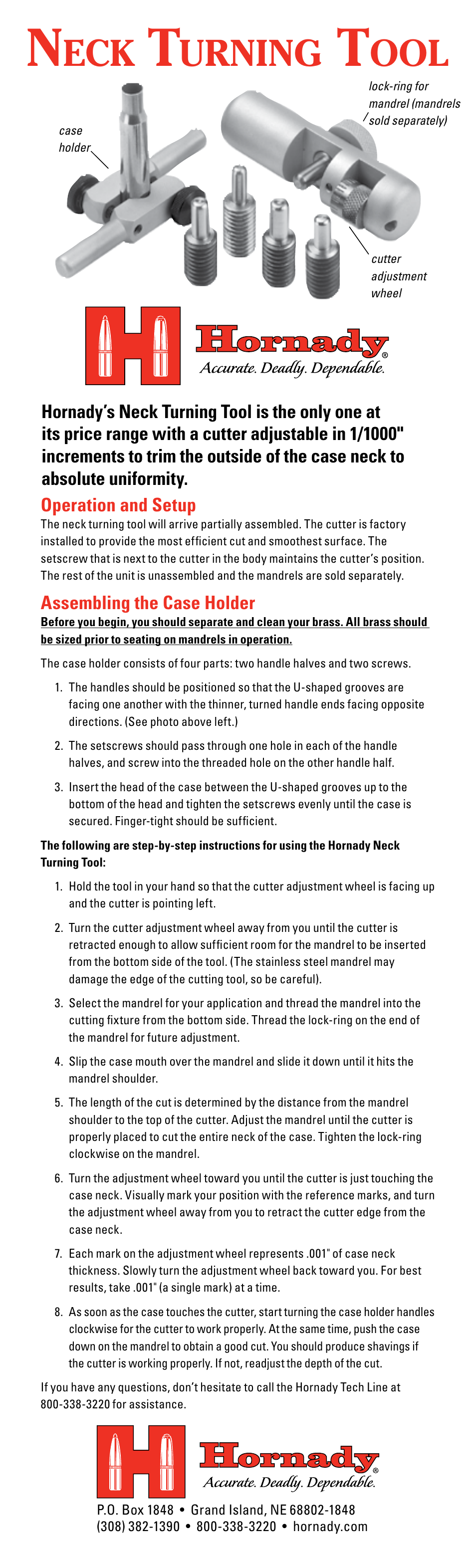 Hornady Neck Turning Tool User Manual | 2 pages