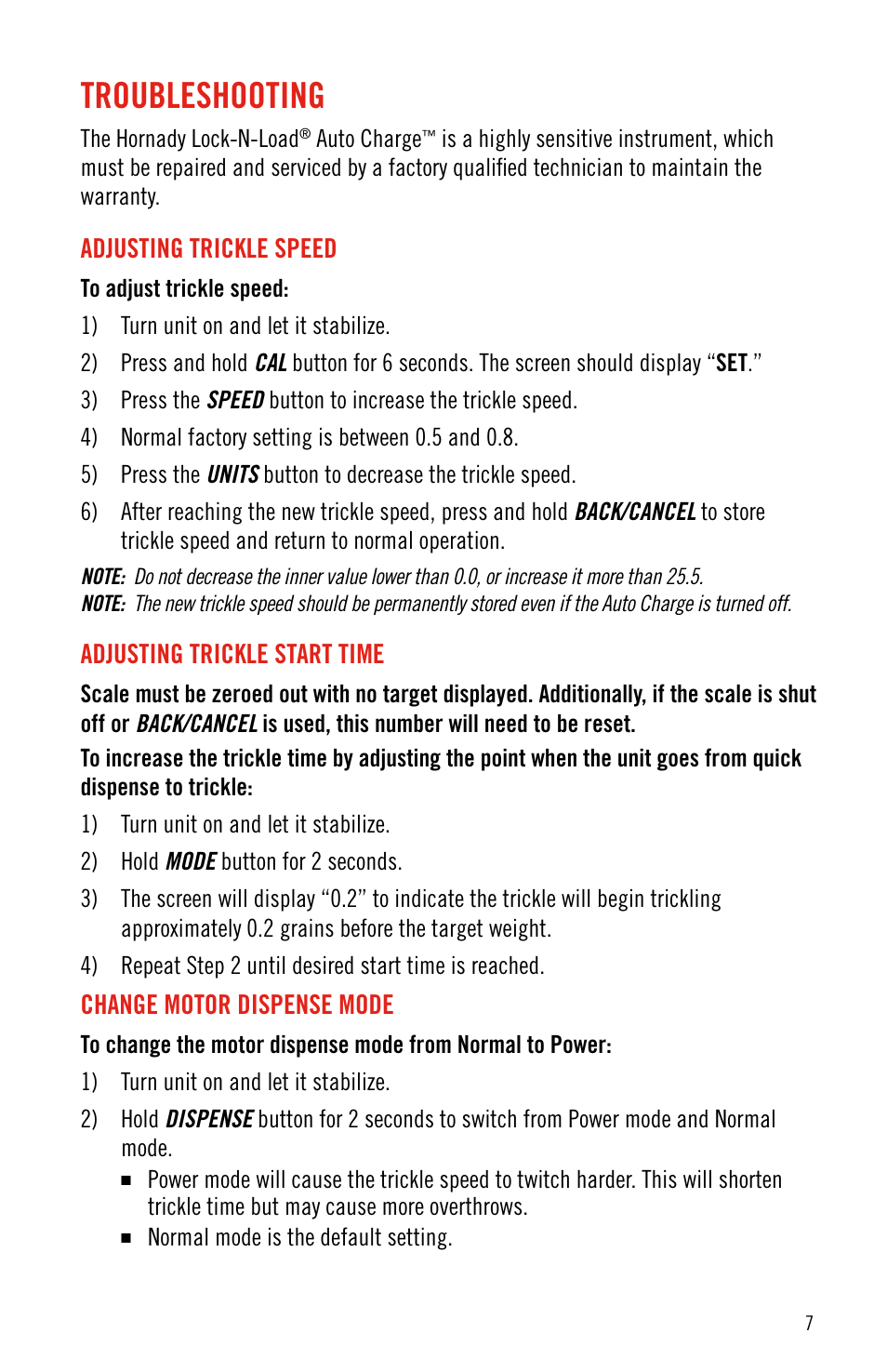 Troubleshooting | Hornady Lock-N-Load Auto Charge User Manual | Page 7 / 8