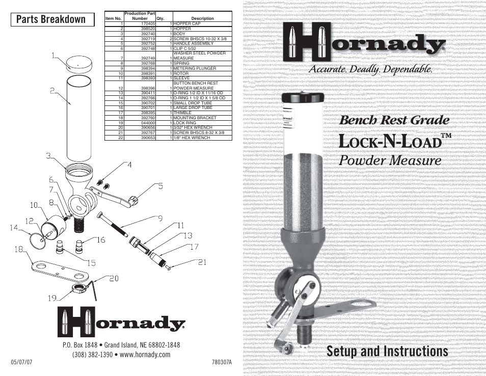 Hornady Lock-N-Load Bench Rest Powder Measure User Manual | 4 pages