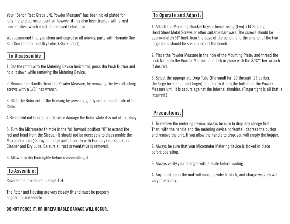 Hornady Lock-N-Load Bench Rest Powder Measure User Manual | Page 2 / 4