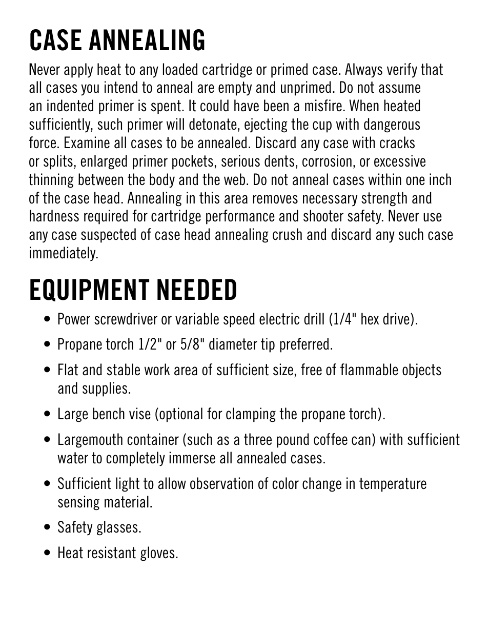 Case annealing, Equipment needed | Hornady Annealing Kit User Manual | Page 3 / 8