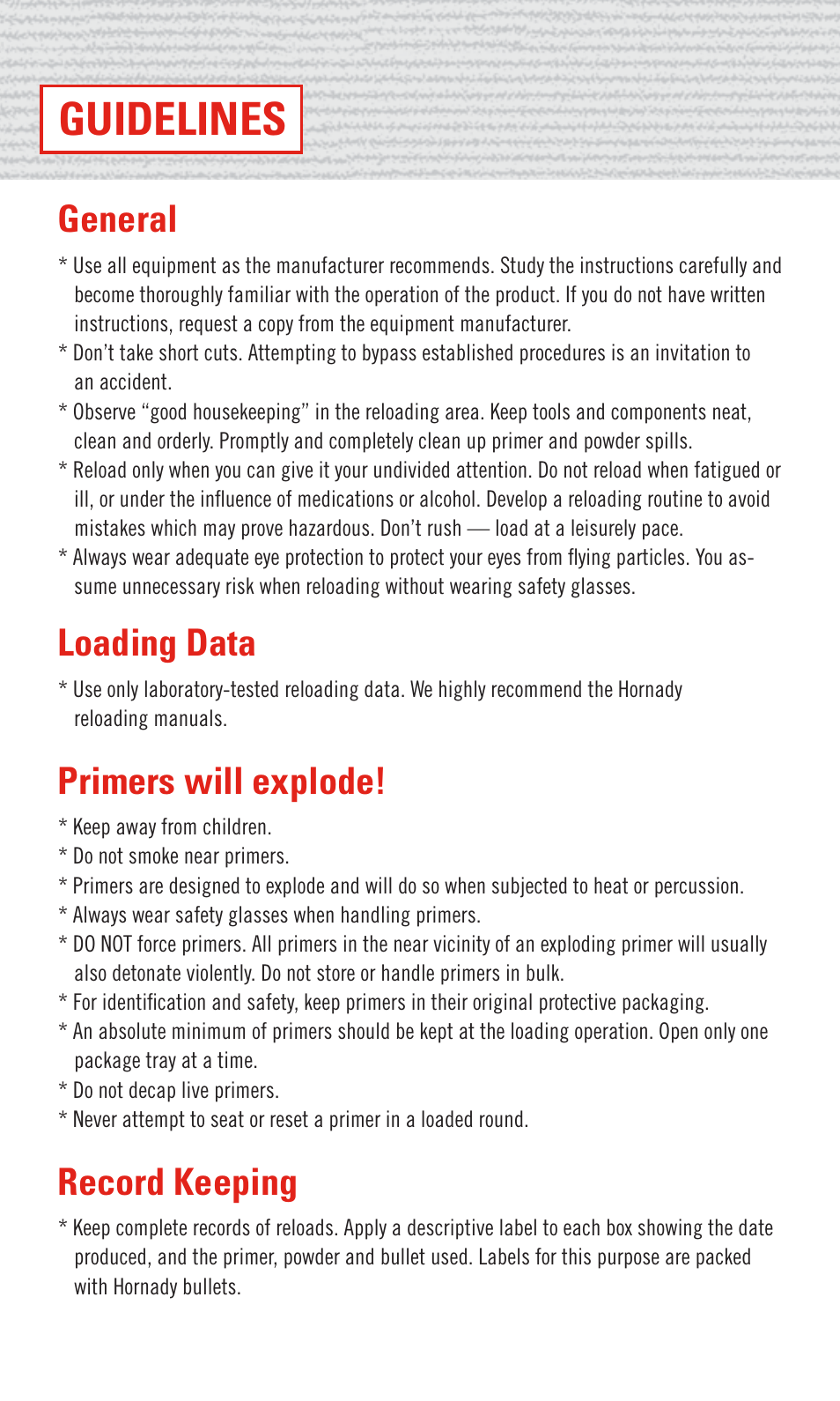 Installation, Introduction warning hornady warranty registration, Before reloading | Safety, Product warranty, Guidelines, 50 cal. bmg parts, No risk lifetime warranty, General, Loading data | Hornady 50 Cal. BMG User Manual | Page 5 / 12