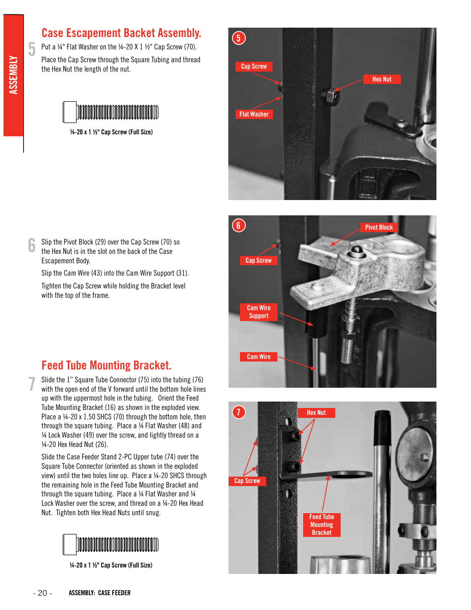 Case escapement backet assembly, Feed tube mounting bracket | Hornady Lock-N-Load Ammo Plant User Manual | Page 20 / 56