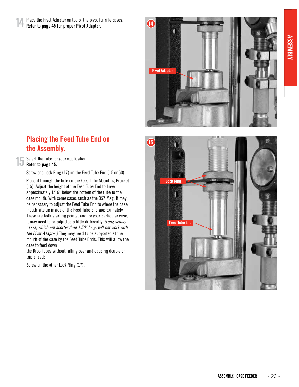 Placing the feed tube end on the assembly | Hornady Lock-N-Load Ammo Plant User Manual | Page 23 / 56