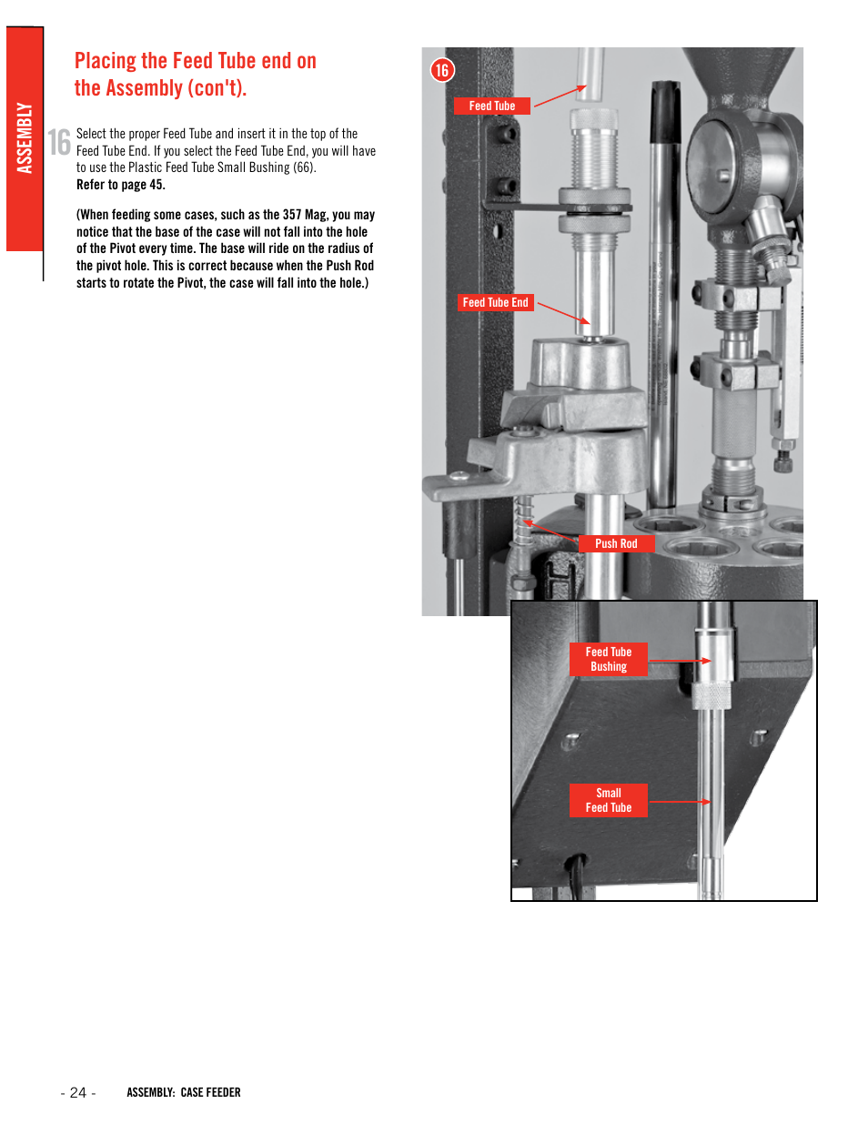 Placing the feed tube end on the assembly (con't) | Hornady Lock-N-Load Ammo Plant User Manual | Page 24 / 56