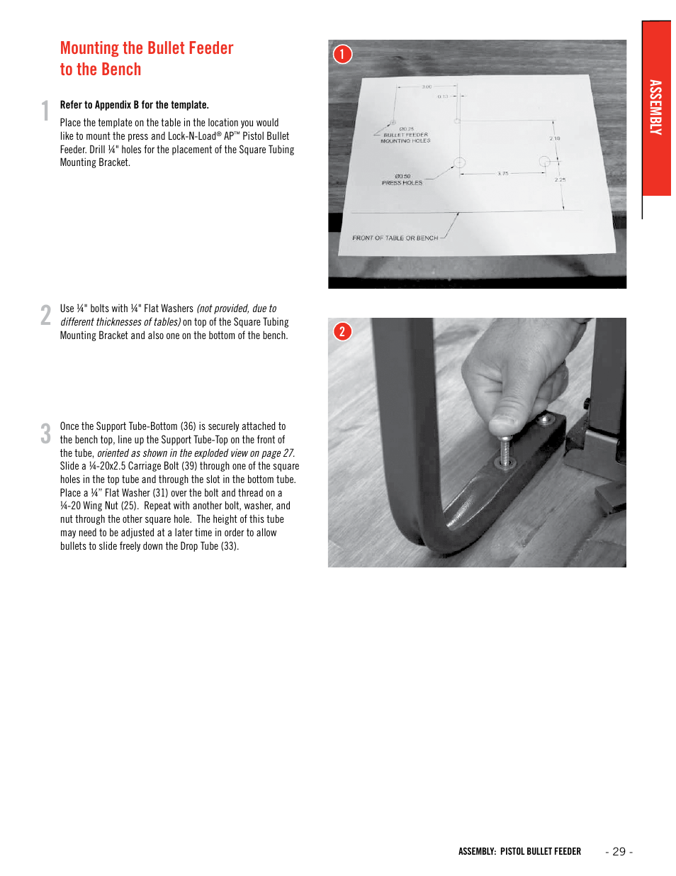 Mounting the bullet feeder to the bench | Hornady Lock-N-Load Ammo Plant User Manual | Page 29 / 56