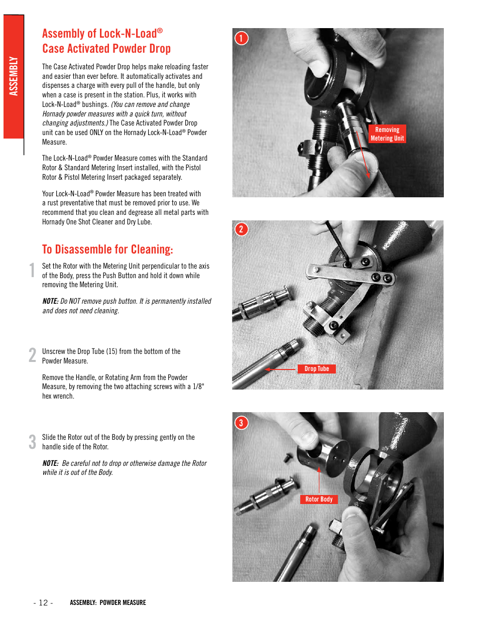 Assembly of lock-n-load, Case activated powder drop, Assembl y | Hornady Lock-N-Load AP User Manual | Page 12 / 32