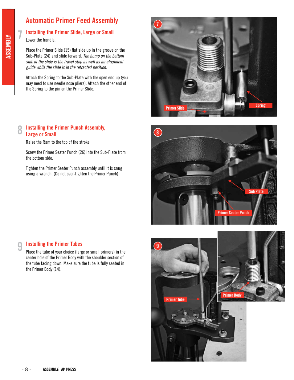 Automatic primer feed assembly | Hornady Lock-N-Load AP User Manual | Page 8 / 32