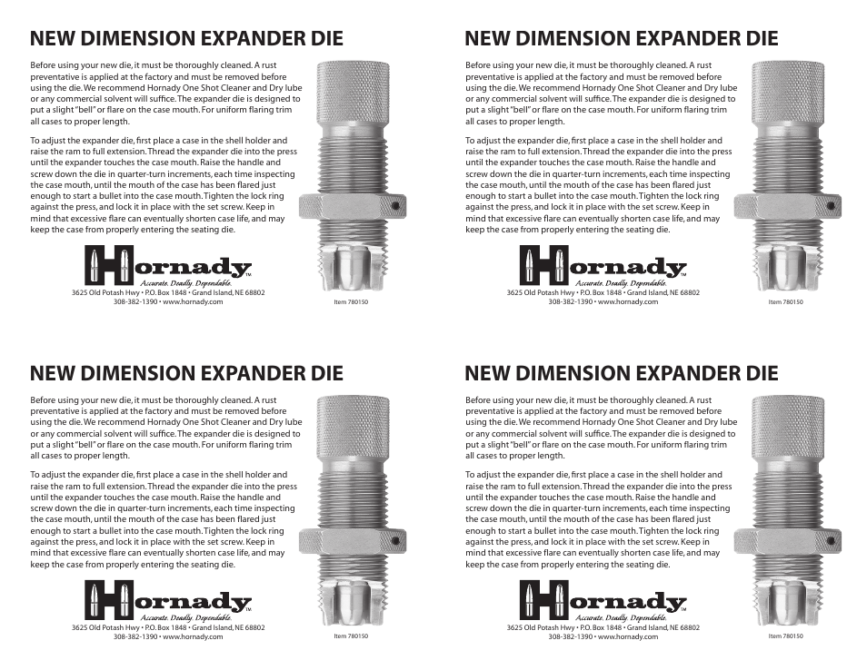 Hornady New Dimension Expander Dies User Manual | 1 page