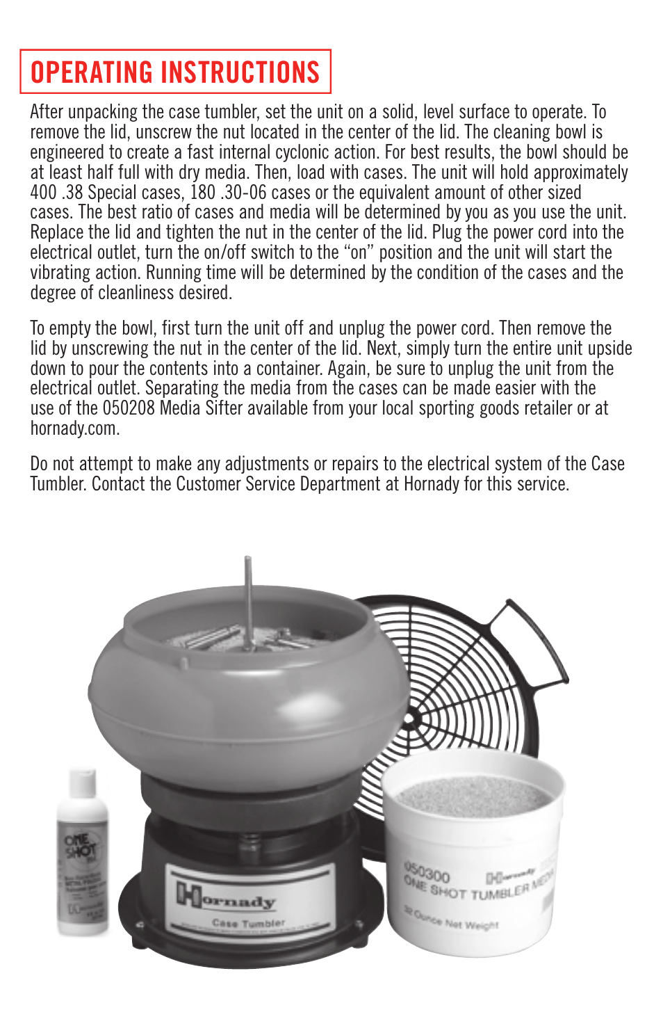 Operating instructions | Hornady Case Tumbler User Manual | Page 4 / 8