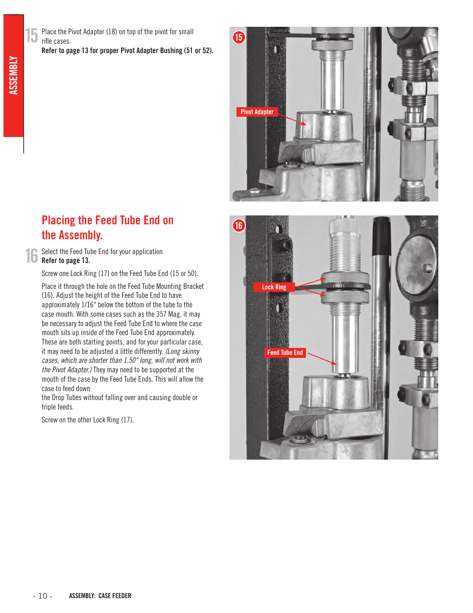 Placing the feed tube end on the assembly | Hornady Lock-N-Load Case Feeder User Manual | Page 10 / 20