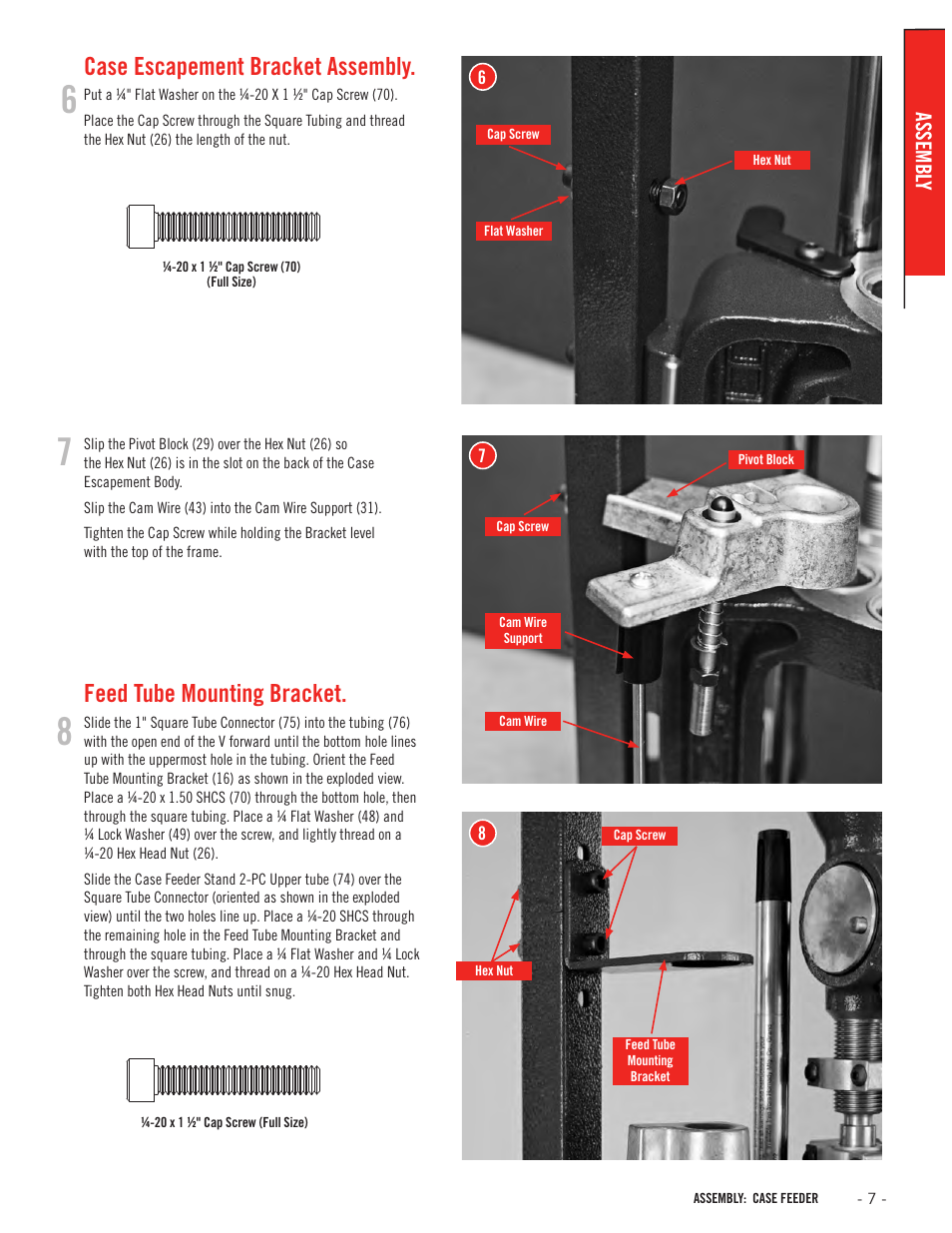 Case escapement bracket assembly, Feed tube mounting bracket | Hornady Lock-N-Load Case Feeder User Manual | Page 7 / 20