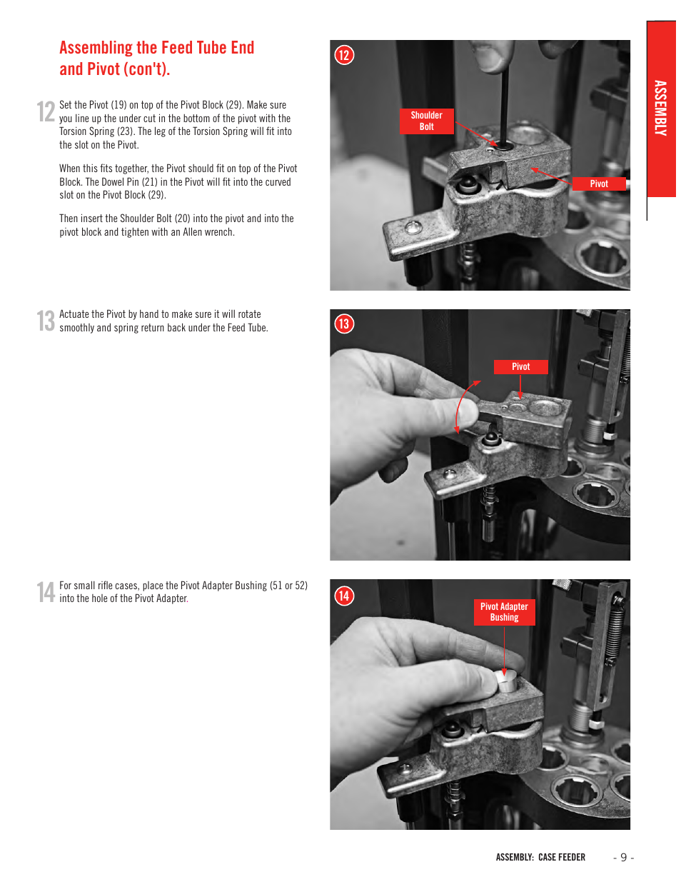 Assembling the feed tube end and pivot (con't) | Hornady Lock-N-Load Case Feeder User Manual | Page 9 / 20