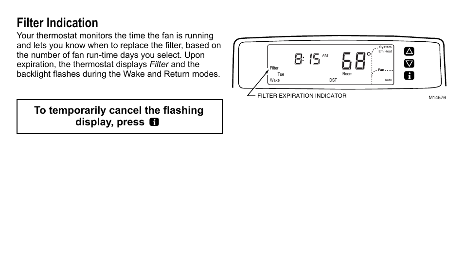 Filter indication | American Standard ASYSTAT500C User Manual | Page 26 / 68