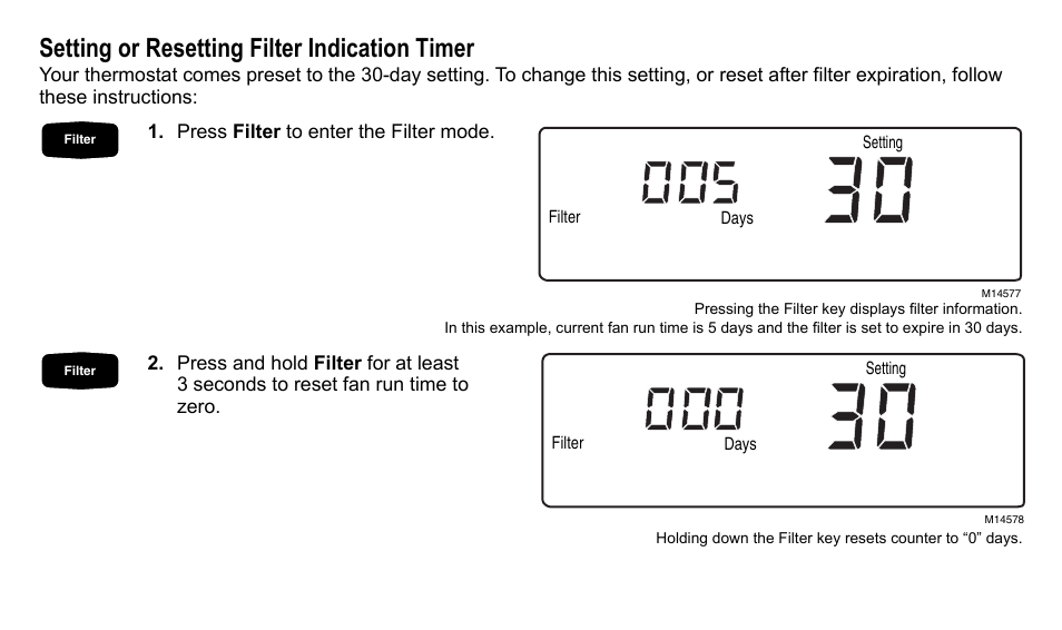 Setting or resetting filter indication timer | American Standard ASYSTAT500C User Manual | Page 27 / 68