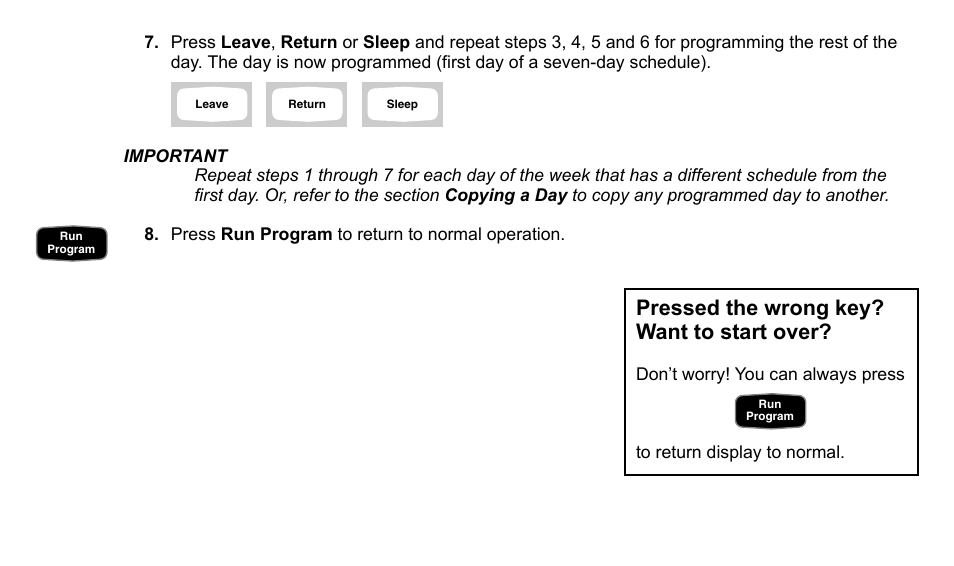 Pressed the wrong key? want to start over | American Standard ASYSTAT500C User Manual | Page 43 / 68