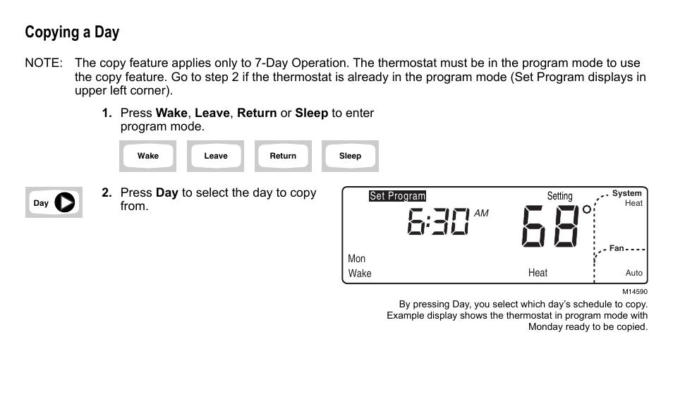 Copying a day | American Standard ASYSTAT500C User Manual | Page 44 / 68