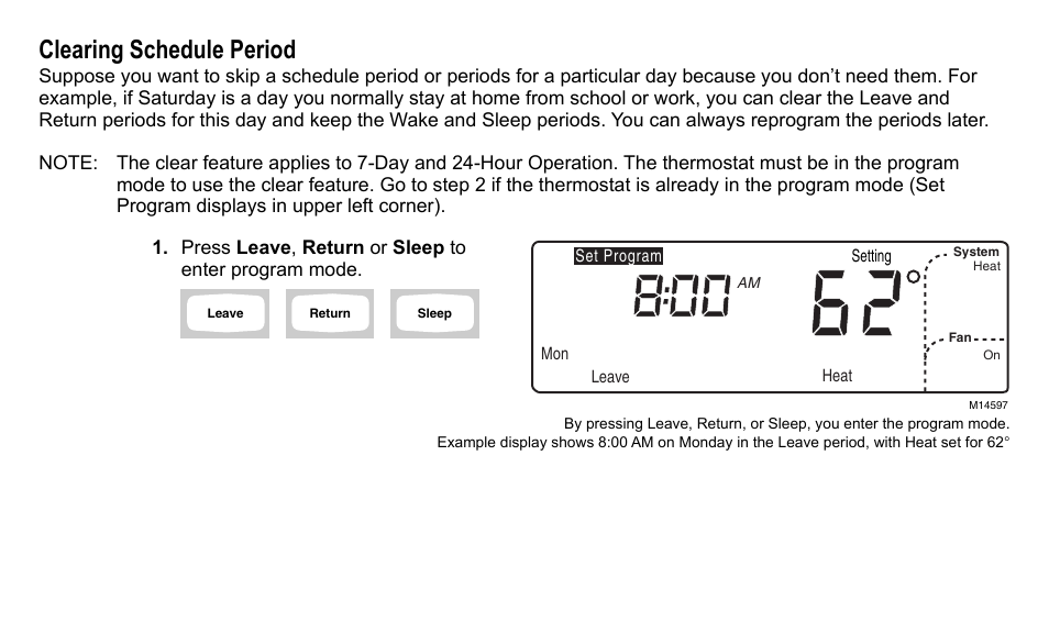 Clearing schedule period | American Standard ASYSTAT500C User Manual | Page 47 / 68