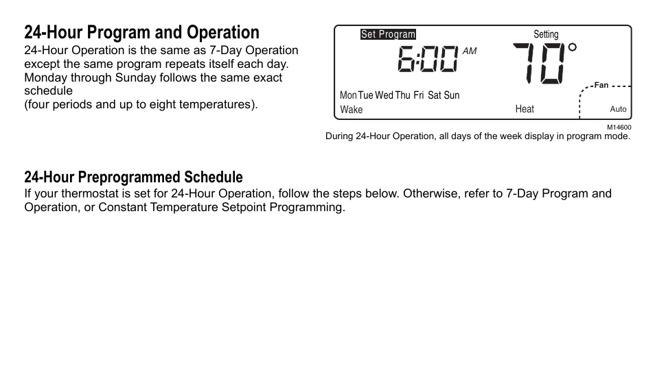 Hour program and operation, Hour preprogrammed schedule | American Standard ASYSTAT500C User Manual | Page 50 / 68