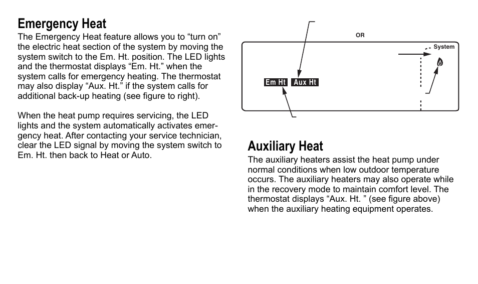 Emergency heat, Auxiliary heat | American Standard ASYSTAT500C User Manual | Page 9 / 68