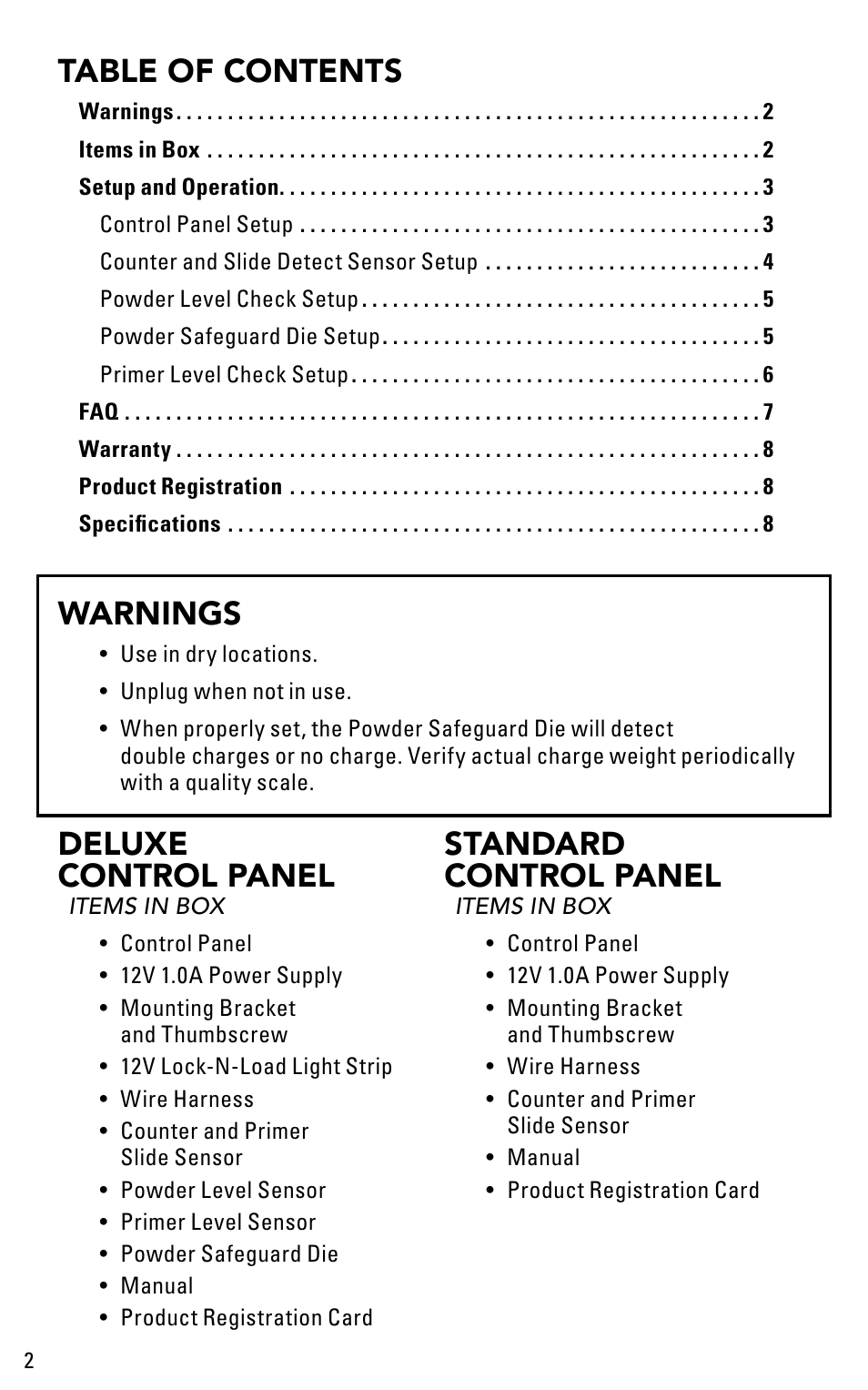 Hornady Lock-N-Load Control Panel User Manual | Page 2 / 8