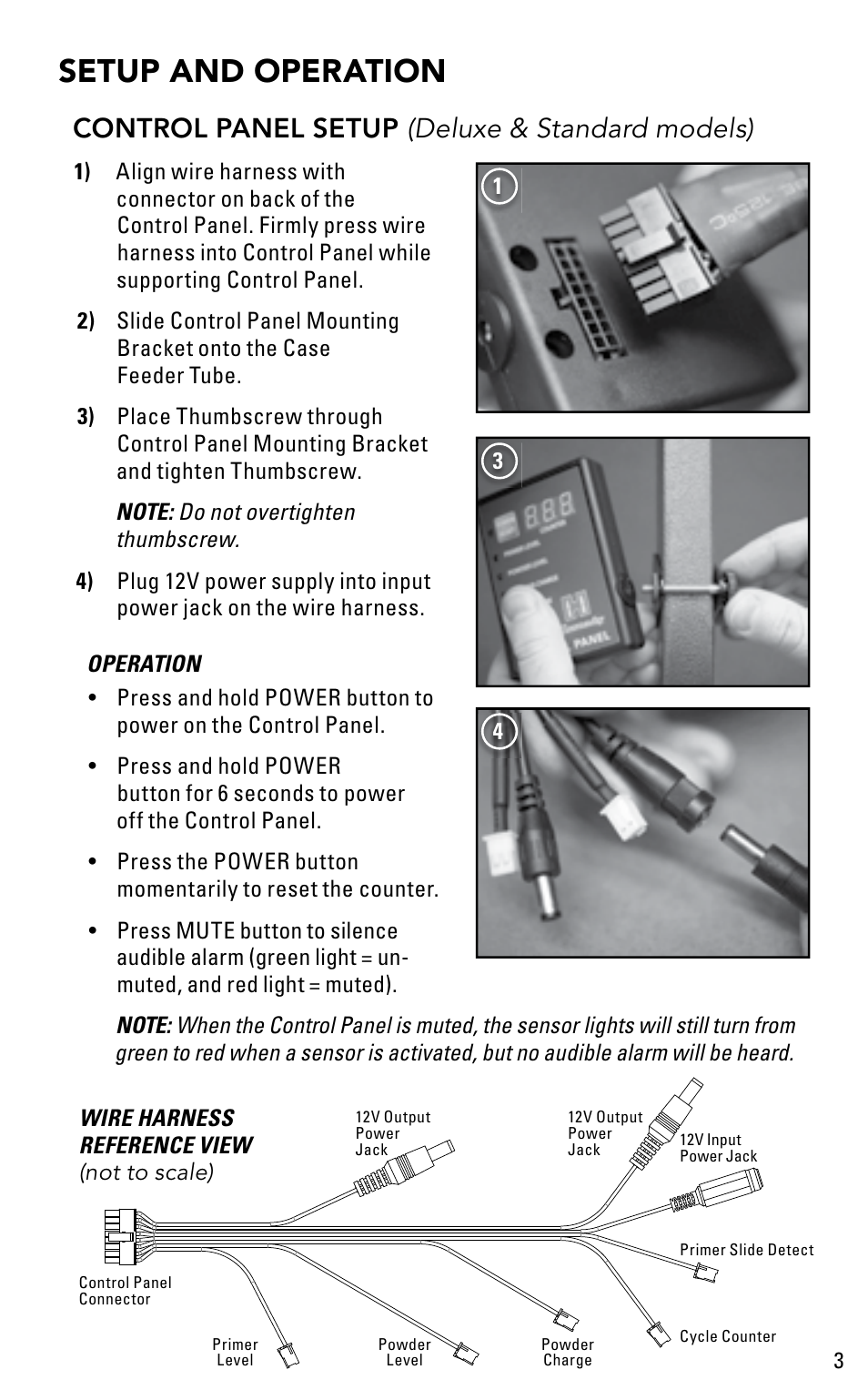 Setup and operation, Control panel setup (deluxe & standard models) | Hornady Lock-N-Load Control Panel User Manual | Page 3 / 8
