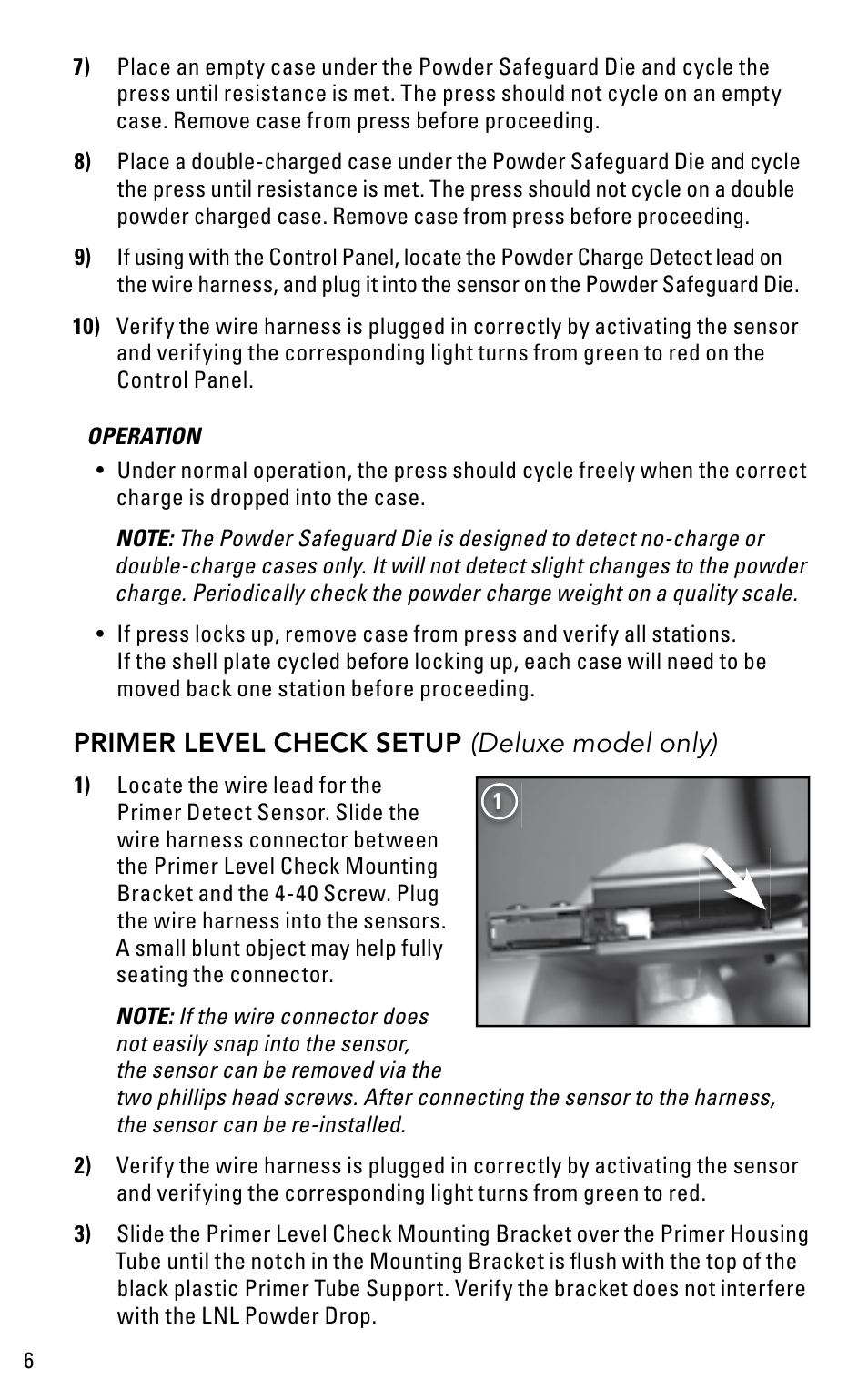 Primer level check setup (deluxe model only) | Hornady Lock-N-Load Control Panel User Manual | Page 6 / 8