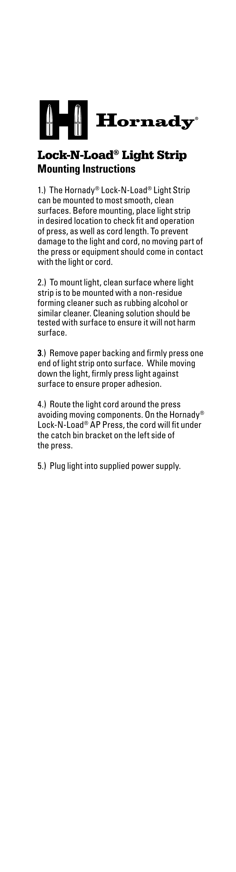 Hornady Lock-N-Load Light Strip User Manual | 1 page