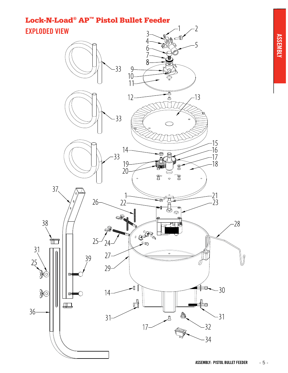 Lock-n-load, Pistol bullet feeder exploded view | Hornady Lock-N-Load Pistol Bullet Feeder User Manual | Page 5 / 16