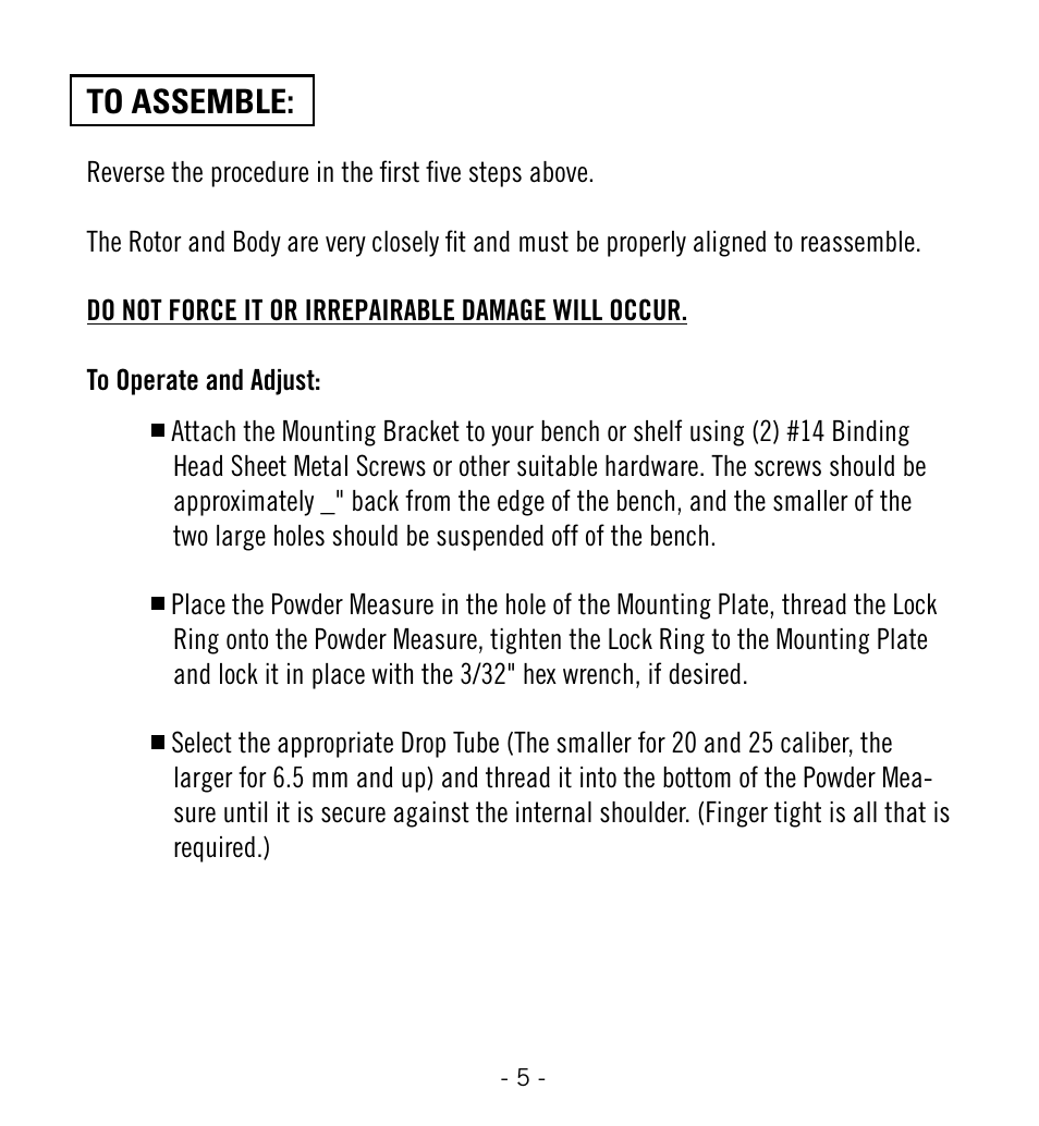 Hornady Lock-N-Load Powder Measure with Case-Activated Powder Drop User Manual | Page 6 / 20