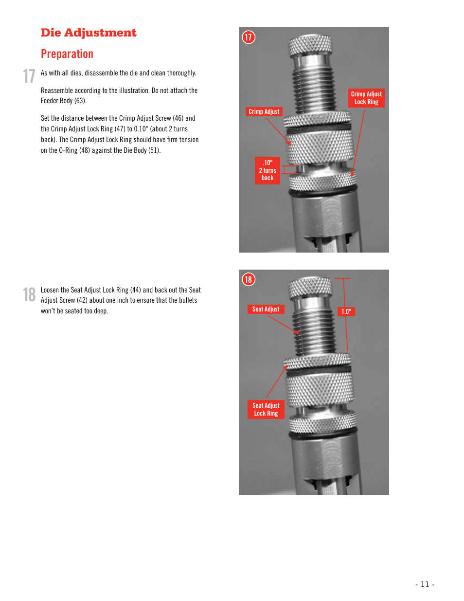 Die adjustment preparation | Hornady Lock-N-Load Rifle Bullet Feeder User Manual | Page 11 / 20