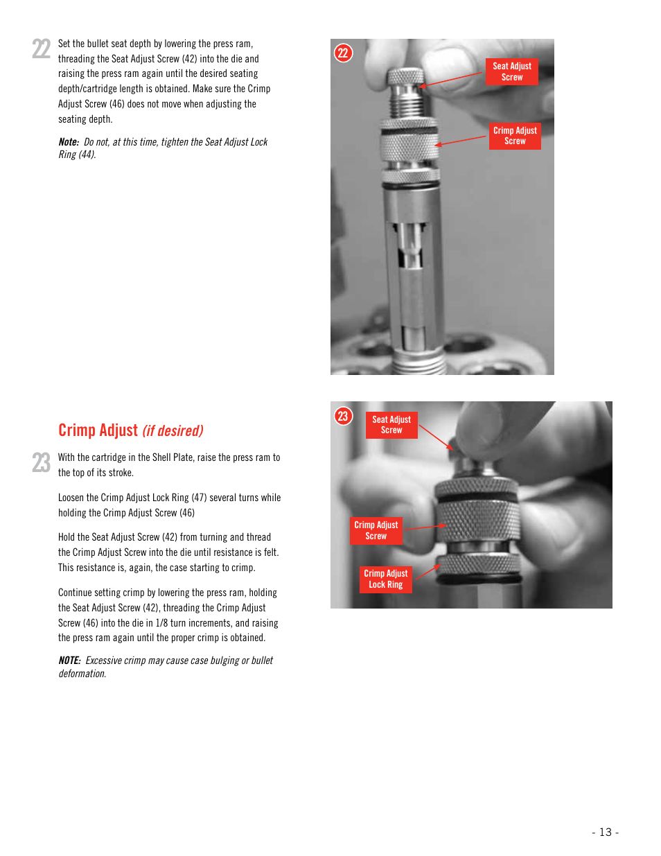 Crimp adjust, If desired) | Hornady Lock-N-Load Rifle Bullet Feeder User Manual | Page 13 / 20