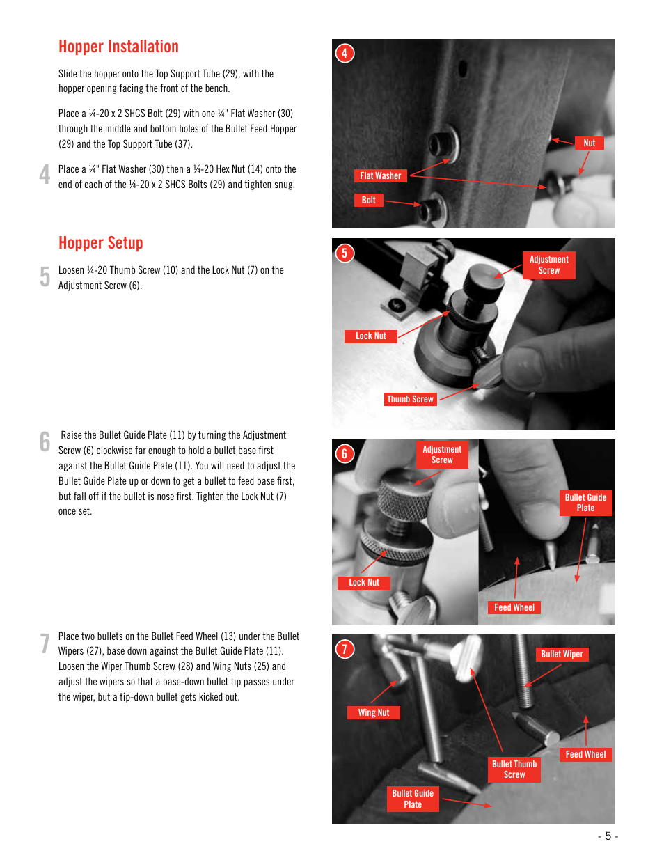 Hopper installation, Hopper setup | Hornady Lock-N-Load Rifle Bullet Feeder User Manual | Page 5 / 20