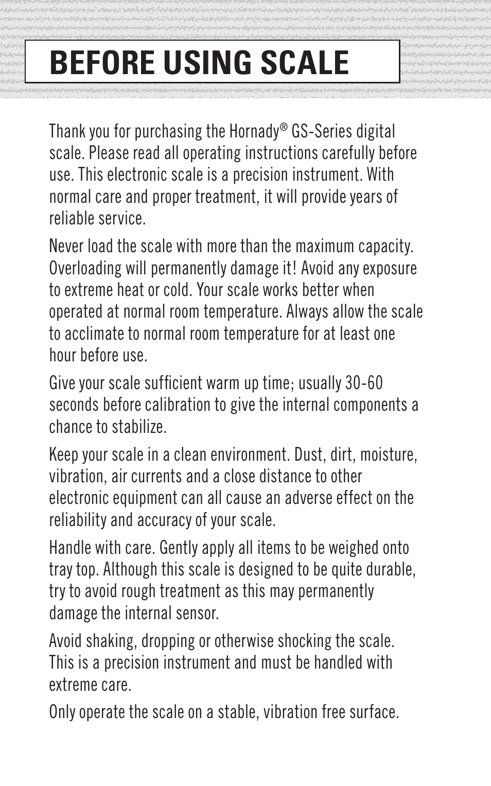 Before using scale | Hornady GS-1500 User Manual | Page 2 / 6