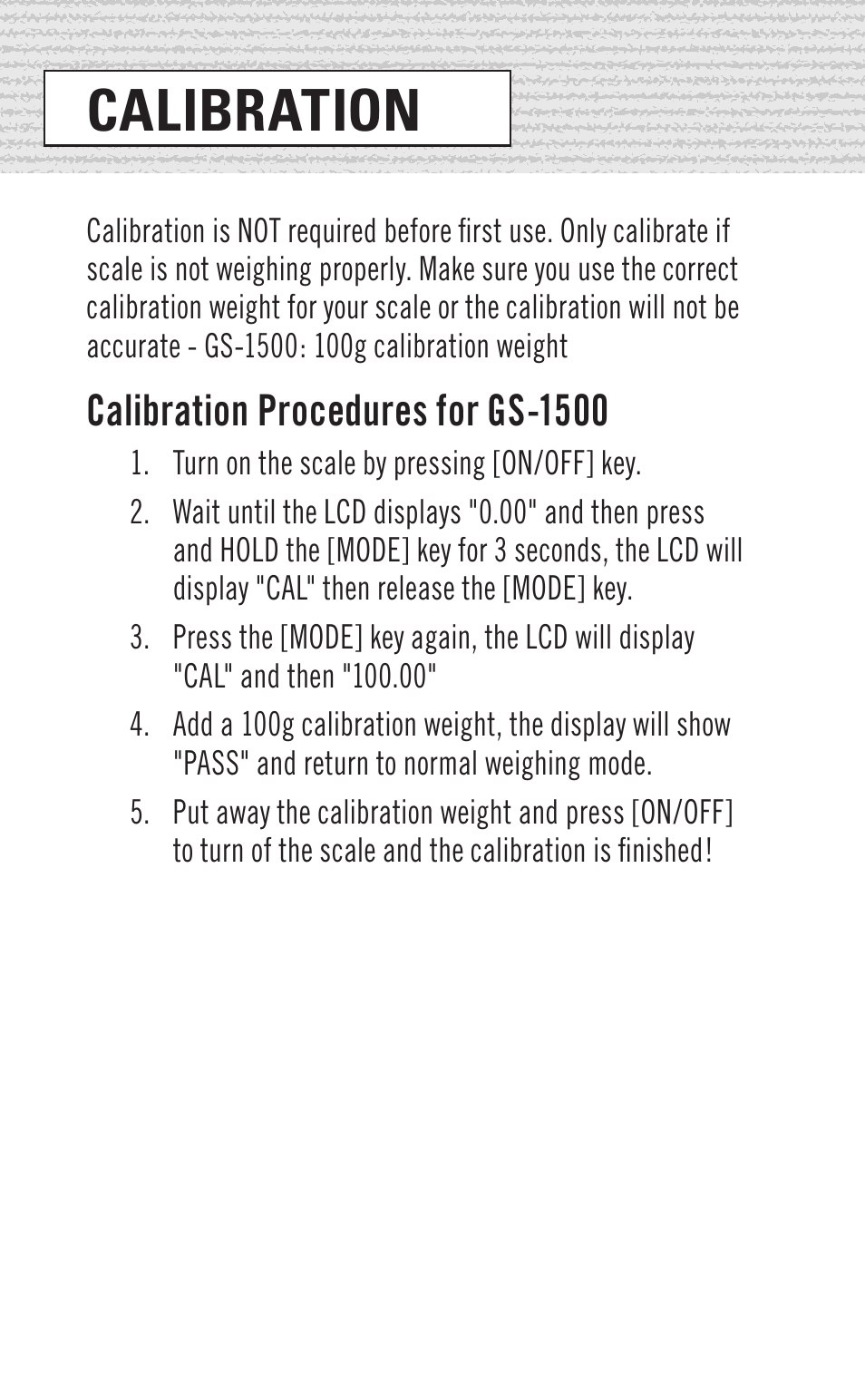 Calibration, Calibration procedures for gs-1500 | Hornady GS-1500 User Manual | Page 4 / 6