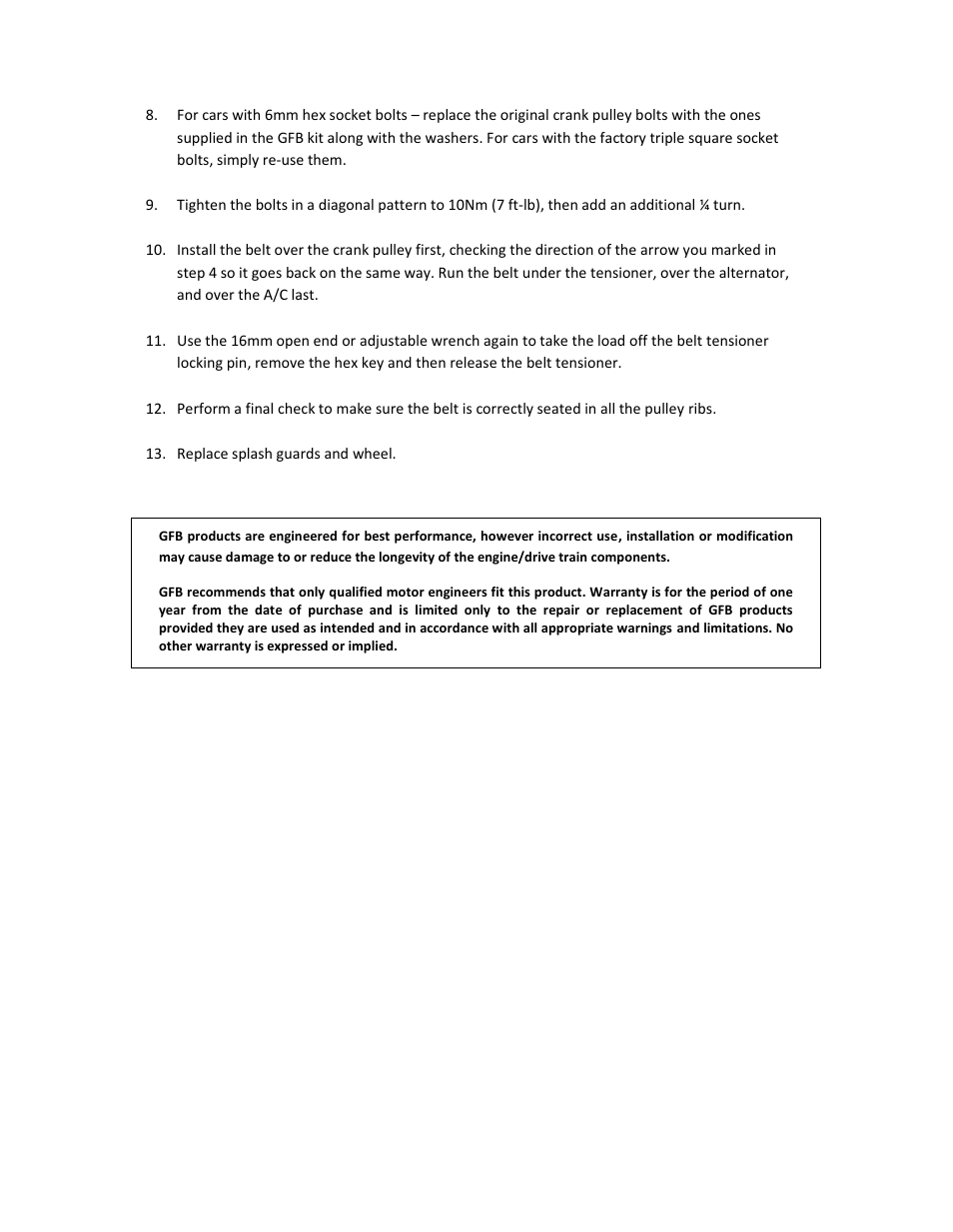 GFB Lightweight Crank Pulley Kit (part 2012) User Manual | Page 4 / 4