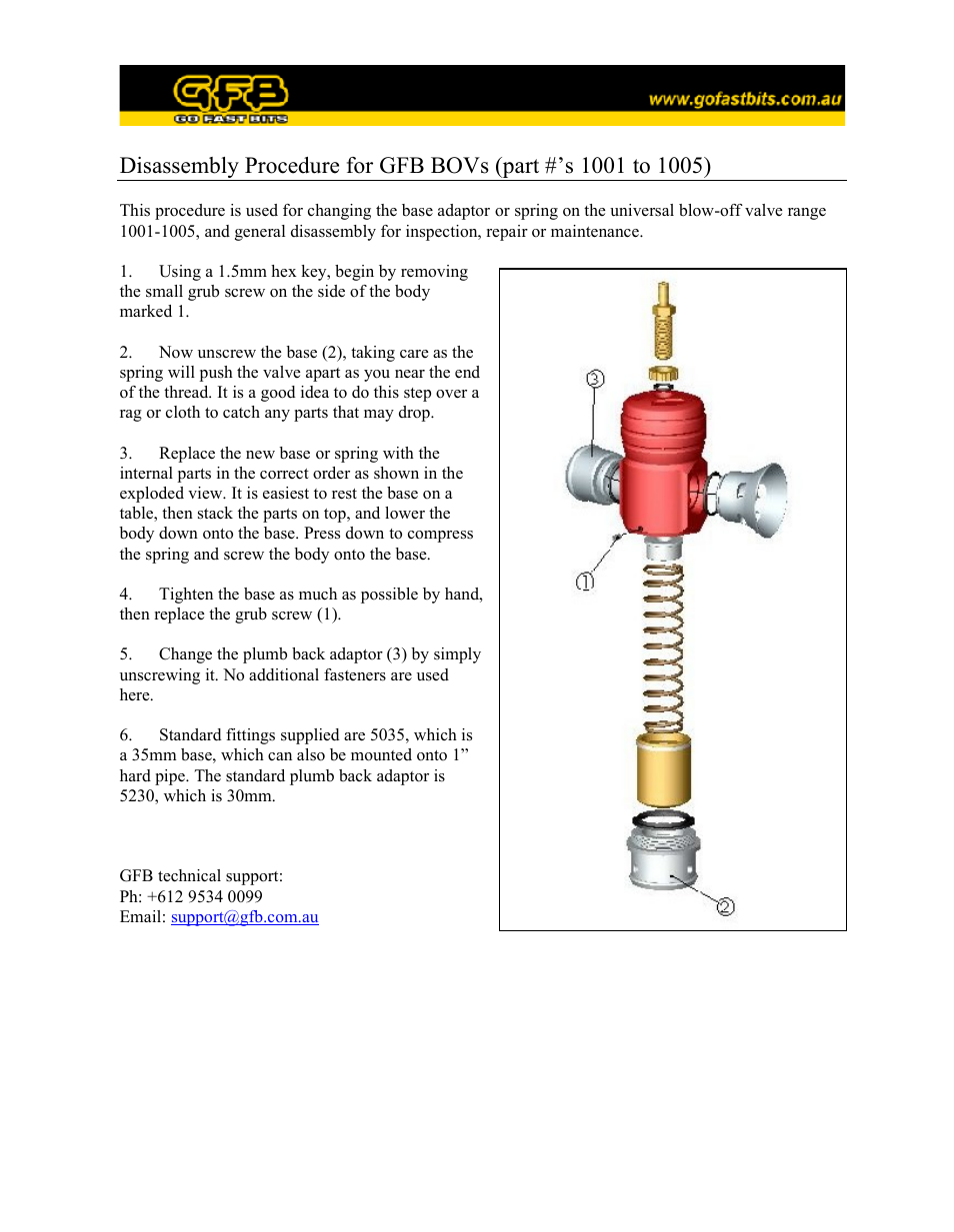 GFB BOVs (part 1001 to 1005) - Disassembly Procedure User Manual | 1 page